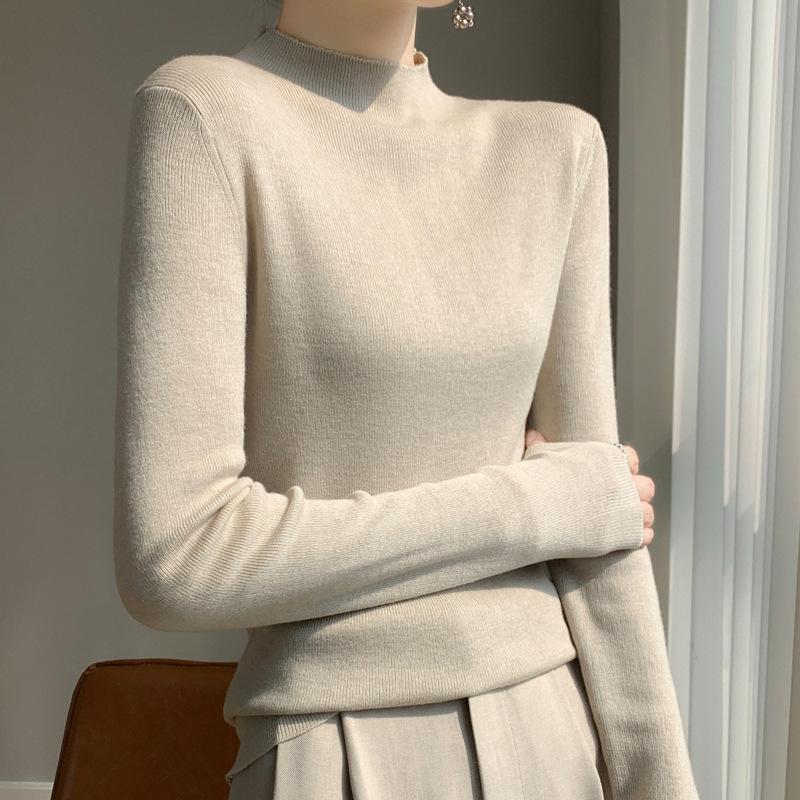 

Half Turtle Neck Ultra-fine Wool Sweater for Women In Autumn and Winter New Simple Slim Fit and Slim Pullover Sweater Base Shirt XXL