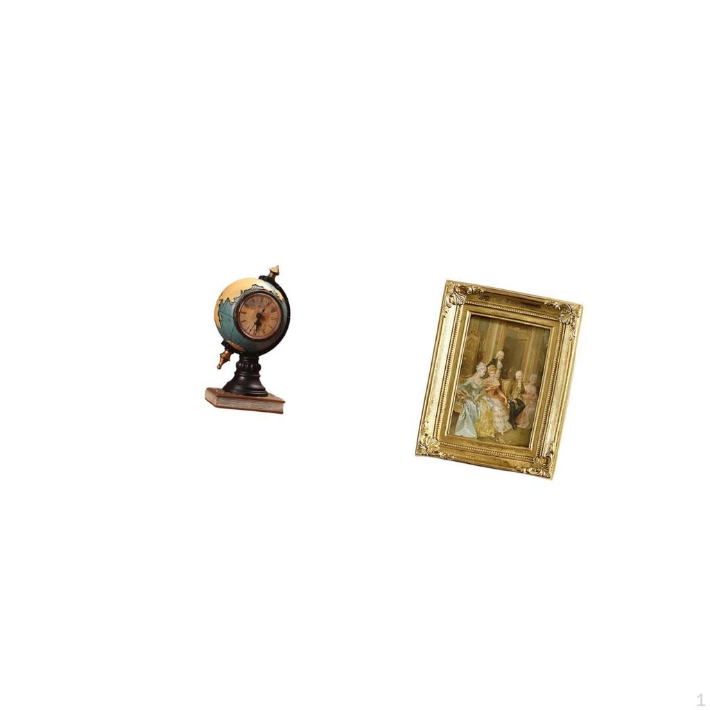 Modern Resin Globe Clock And Photo Frame Art Craft Ornament for Office Bedroom Shelf Tabletop Wall