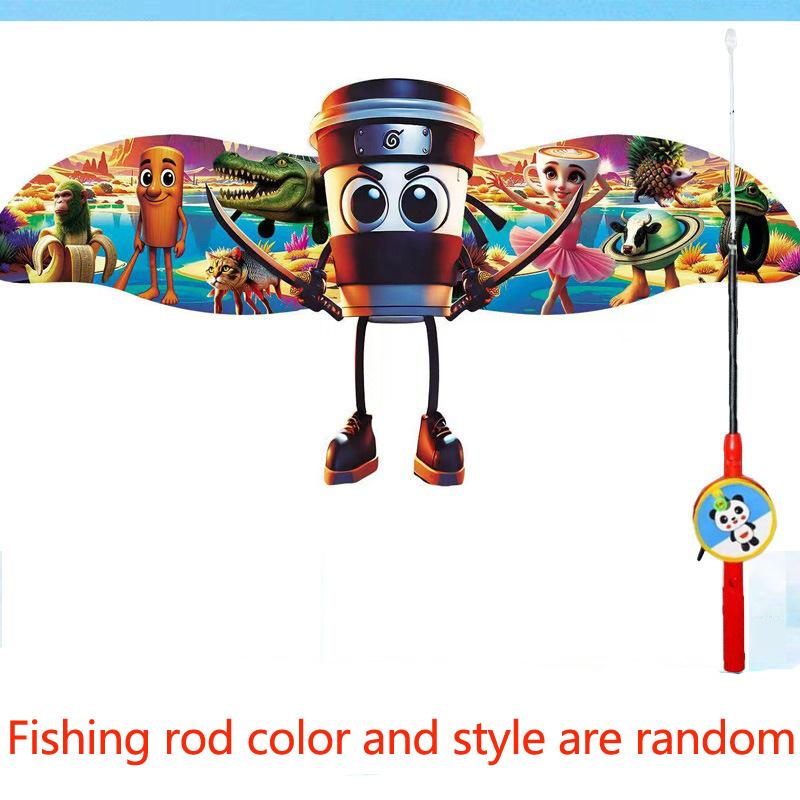 New Dynamic Kite Fishing Rod Kite Children'S Swallow Kite Breeze Easy Fly Handheld Wings Shaking Stall