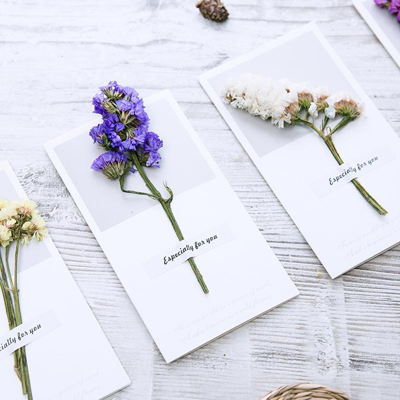 1pcs Gift Cards Wedding Invitation Starry Sky Dried Flowers Handwritten Blessing Birthday Thank You Mother's Day Gift Card