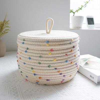 Cotton Rope Storage Basket with Lid, Desktop Storage Box, Storage Basket, Key Supplies, Woven Cosmetic Storage Basket, Underwear