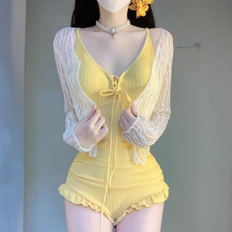 Beautiful One-piece Swimsuit Women s Two-piece Seaside Vacation Blouse Sun-protection High-quality Conservative Covering Belly L