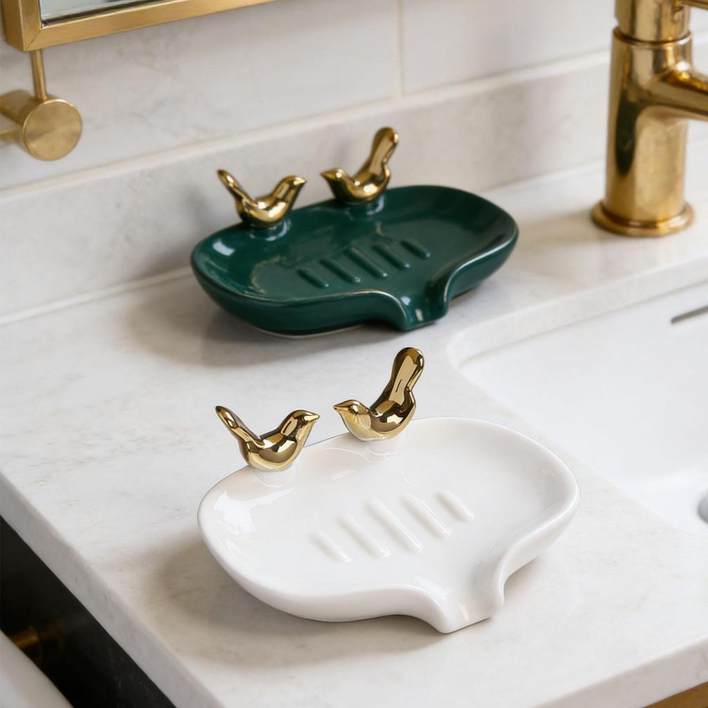 Keramik Seifenschale für Dusche Selbstentleerende Schwammplatte Vogel Design Dekorative Seifenschale für Küchenspüle Duschablage Waschtisch