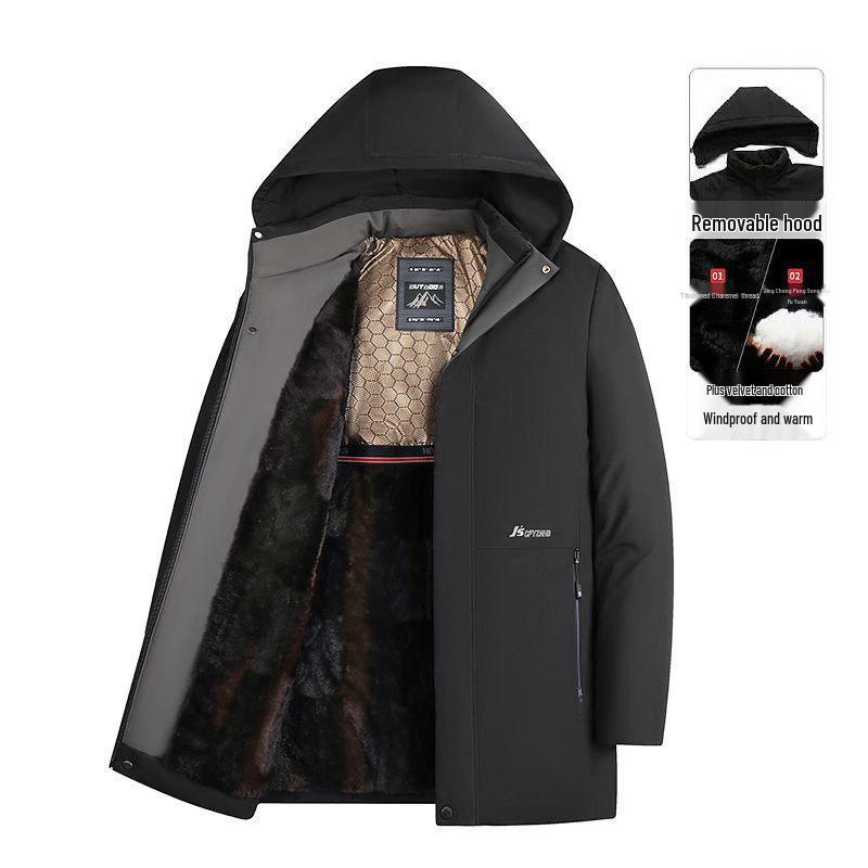 

Men s Winter Plus Velvet Thickened Parkas: Warm Cotton Jackets for Middle-Aged and Elderly 2XL (145-165 lbs)