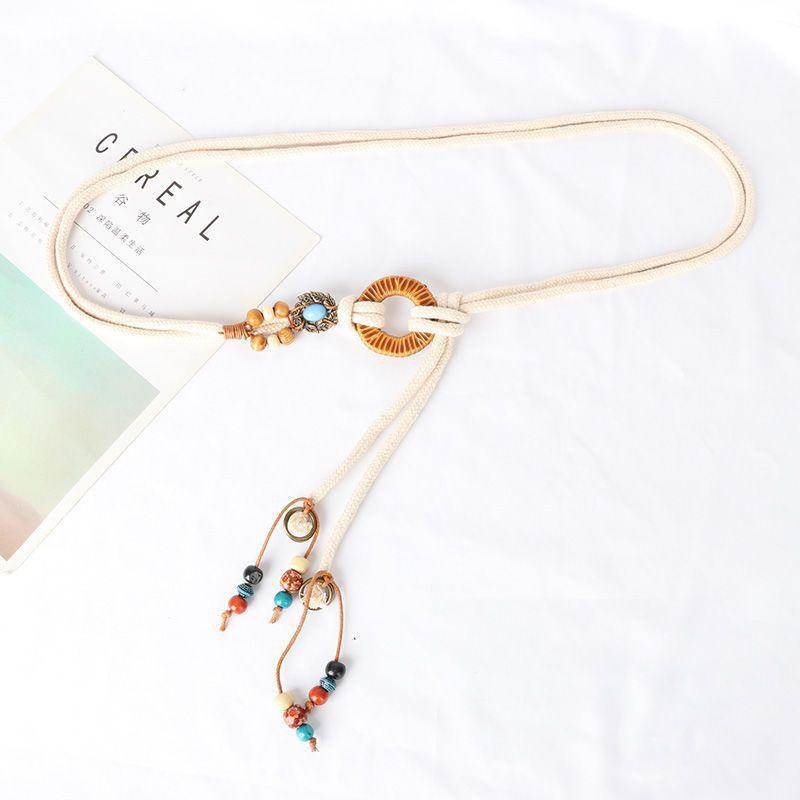 Chic Rope Cotton Waist Belt For Women Versatile Decorative Fashion Accessory Beige In