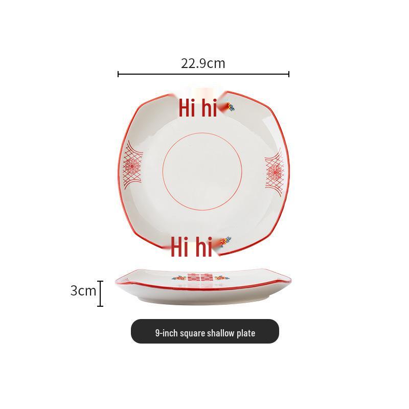 Set di Piatto Rotondo Rosso Ceramica Retrò Doppia Felicità - Piatto Basso, Piatto Piatto, Piatto per Hot Pot, Piatto per Carne, Piatto per Salsa e Piatto per Pesce per Tavola da Ristorante.