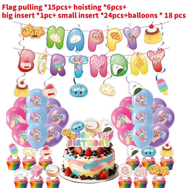 Squishy Party Supplies Kit With Cartoon Theme For Kids Birthday Celebration Decor