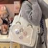 Vielseitige transparente Umhängetasche im japanischen Stil, große Kapazität, Canvas-Umhängetasche, Studententasche, Umhängetasche mit niedlichem Bären im Anime-Stil