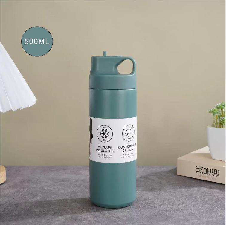 New Design Japanese Style Travel Tumbler Thermos Mug 500ML Steel Double Wall Coffee Vacuum Flask Straw
