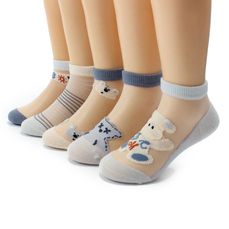 Six-Fingered Children's Summer Crystal Socks: Thin Princess Baby and Girl Student Boat Socks