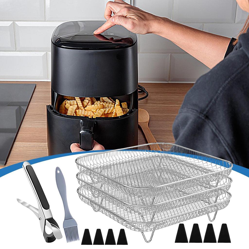 Air Fryer Basket 8 Inches Air Fryer Racks Non-Stick Stainless 13 Pieces Square Stackable Drying Basket Set For Vegetable Bacon