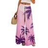 Women Summer Boho Palazzo Pants High Waist Wide Leg Rinting Casual Trousers With Pockets