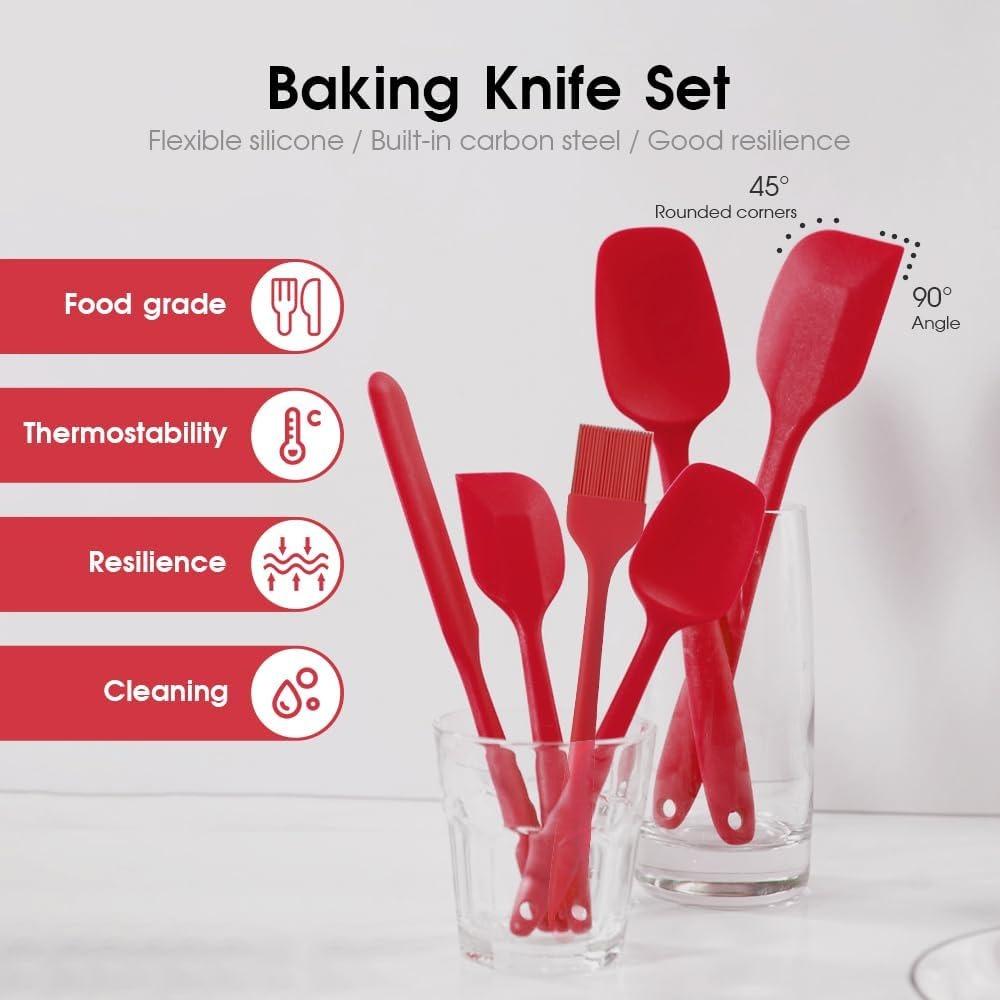 6 Pieces Silicone Spatula Food Grade for Baking Cooking Cake Frosting Kit Heat Resistant Non Stick Kitchen Baking Tool