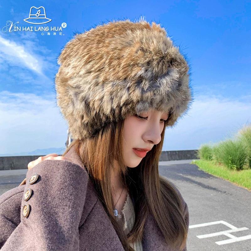 Thickened Warm Plush Fur Knitted Wool Hat Children's Autumn and Winter Rabbit Hair Cold Hat Versatile Korean Version of Ear Protection