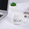 420ml Cut Cat Shaped Mug with Lid Large Capacity 14oz Ceramic Milk Coffee Cup with Mobile Phone Holder Kawaii Black White