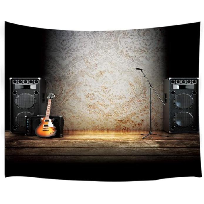 NYMB Music Tapestry Wall Hanging, Vintage Guitar on Wood Stage Wall Tapestry Art for Home Decorations Dorm Decor Living Room Bedroom Bedspread,