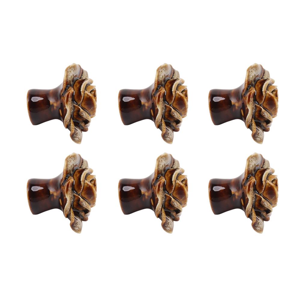 6Pcs Cabinet Knob Rose Flower Shape Delicate Ceramic Knob for Dresser Drawer Leopard White
