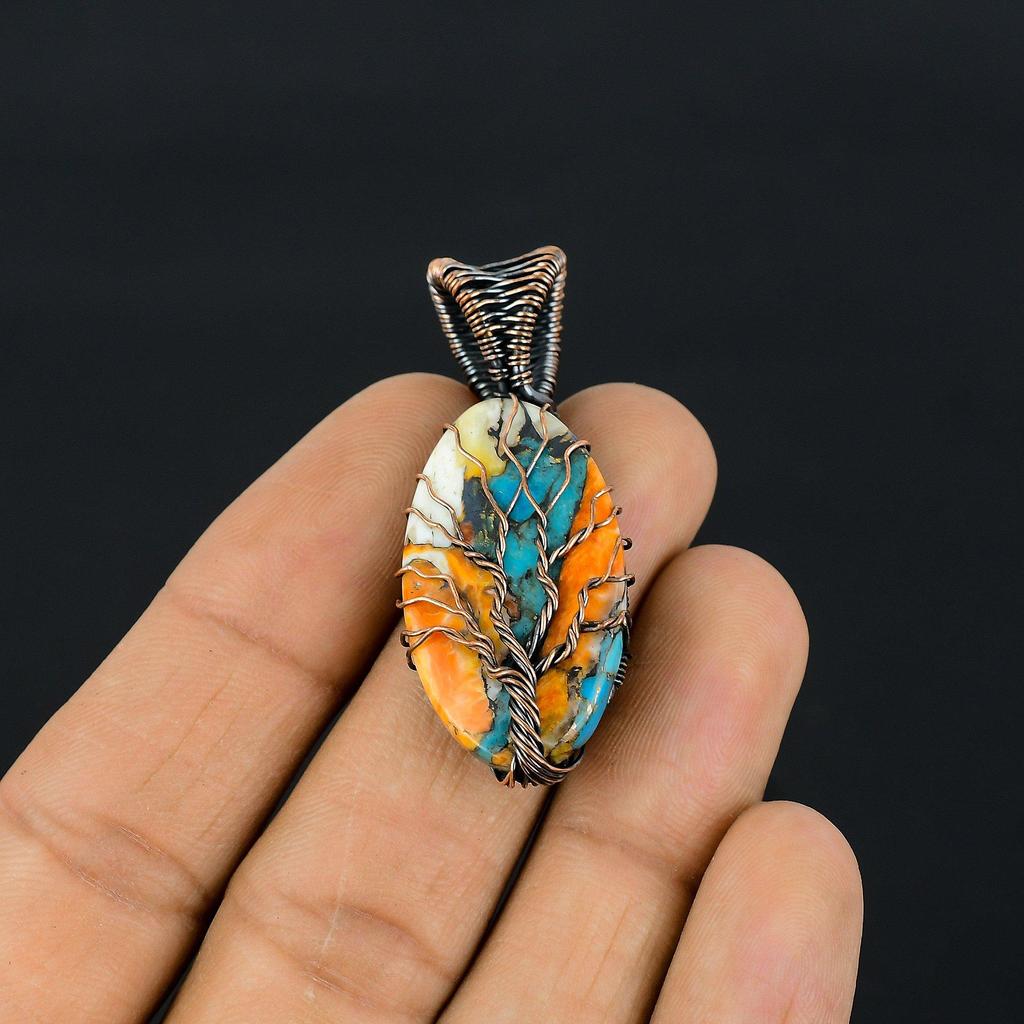 Tree of Life Multi Copper Spiny Oyster Gemstone Copper Wire Wrap Handmade Pendant Jewelry Gift For Love