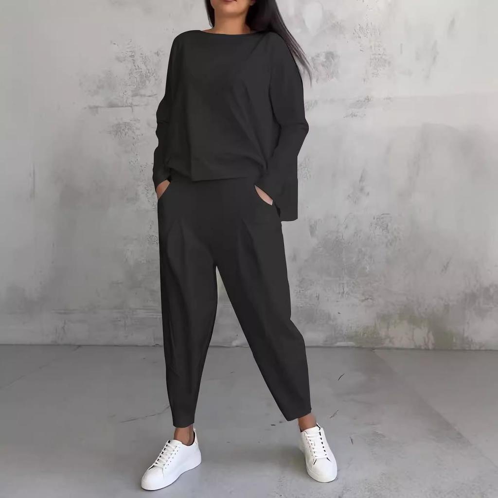 2024 Damen Unregelmäßiges Design Langarm Sweatshirt und Haremshose Set.