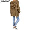 BITCED Fall/Winter Solid Color Cable-Knit Hoodie Sweatshirt for Women