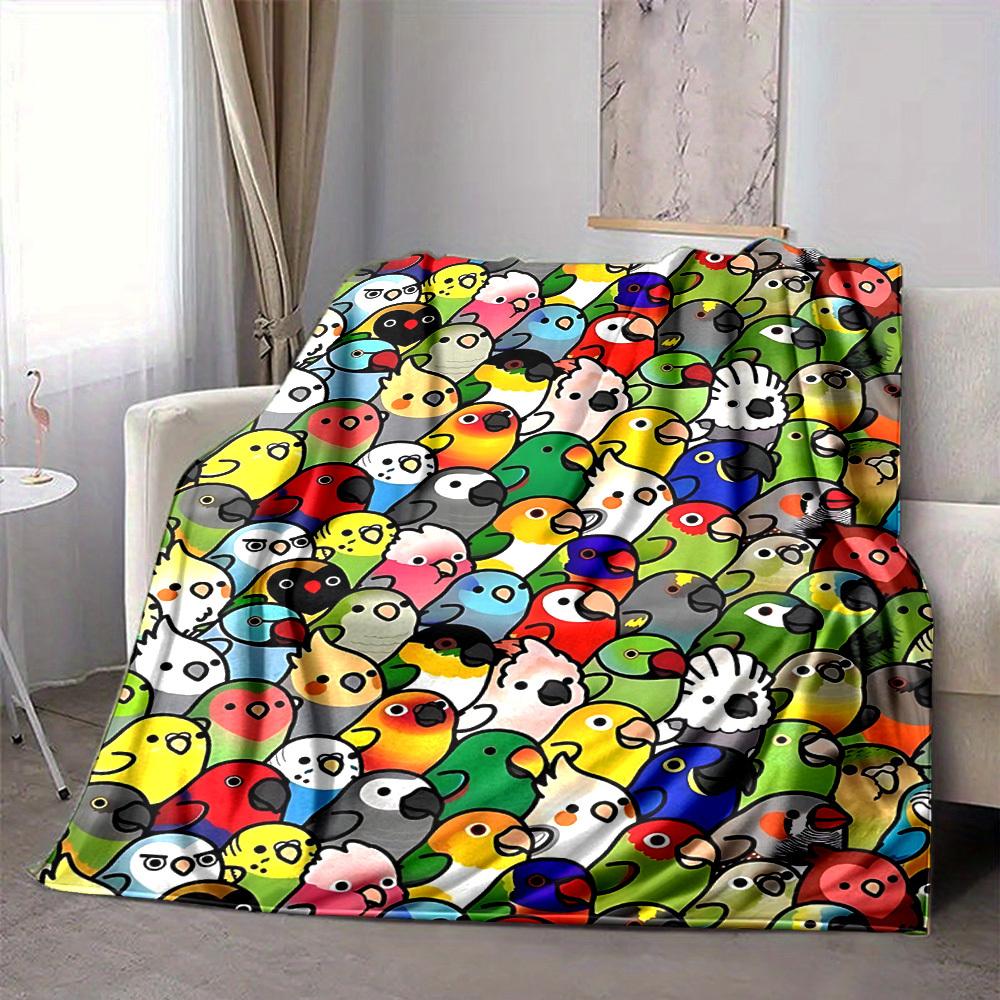 1pc Parrot Party Print Blanket - Lightweight Flannel Throw Blanket For Sofa, Bed, Living Room, Office, Outdoor Travel, Camping, Soft All-Season Throw