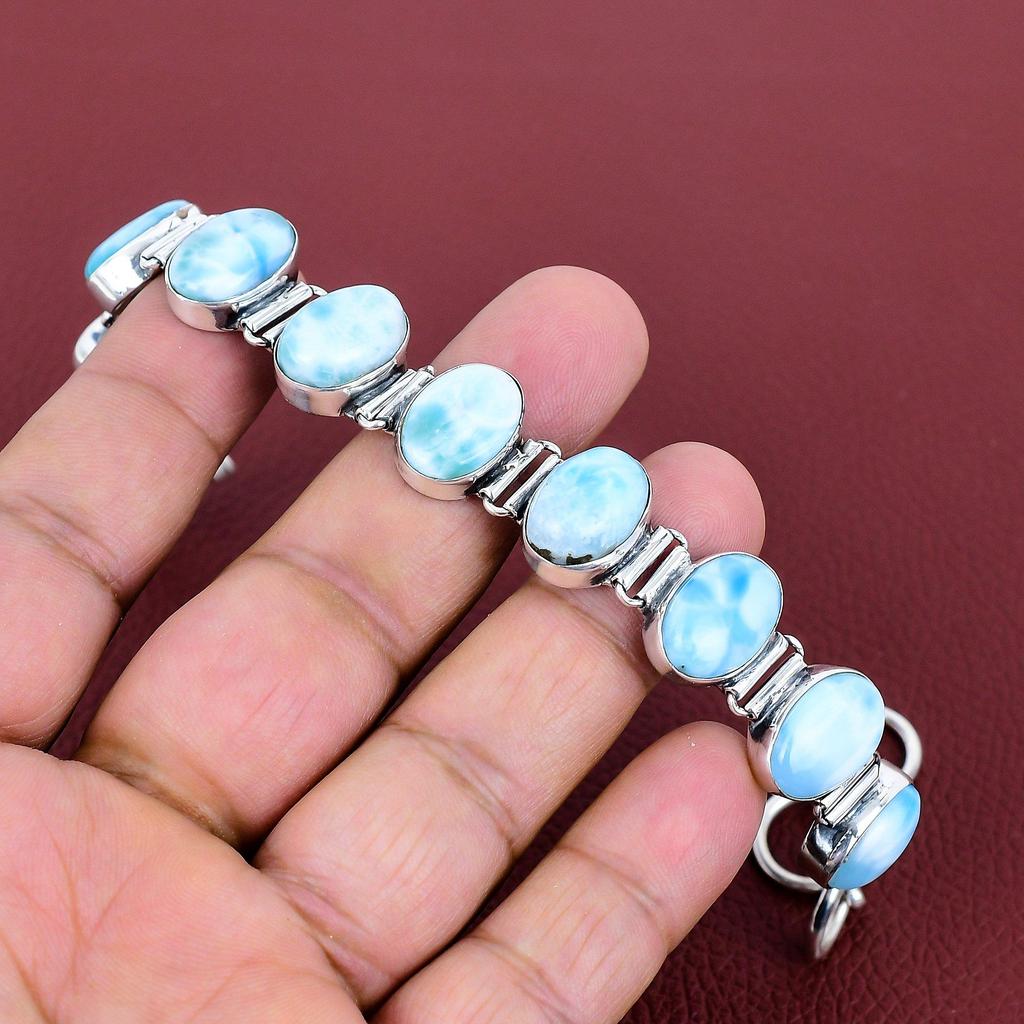 Larimar Bracelet Gemstone Bracelet Elegant Jewelry 925 Sterling Silver Bracelet Adjustable Chain Bracelet Handmade Bracelet Engagement Gifts