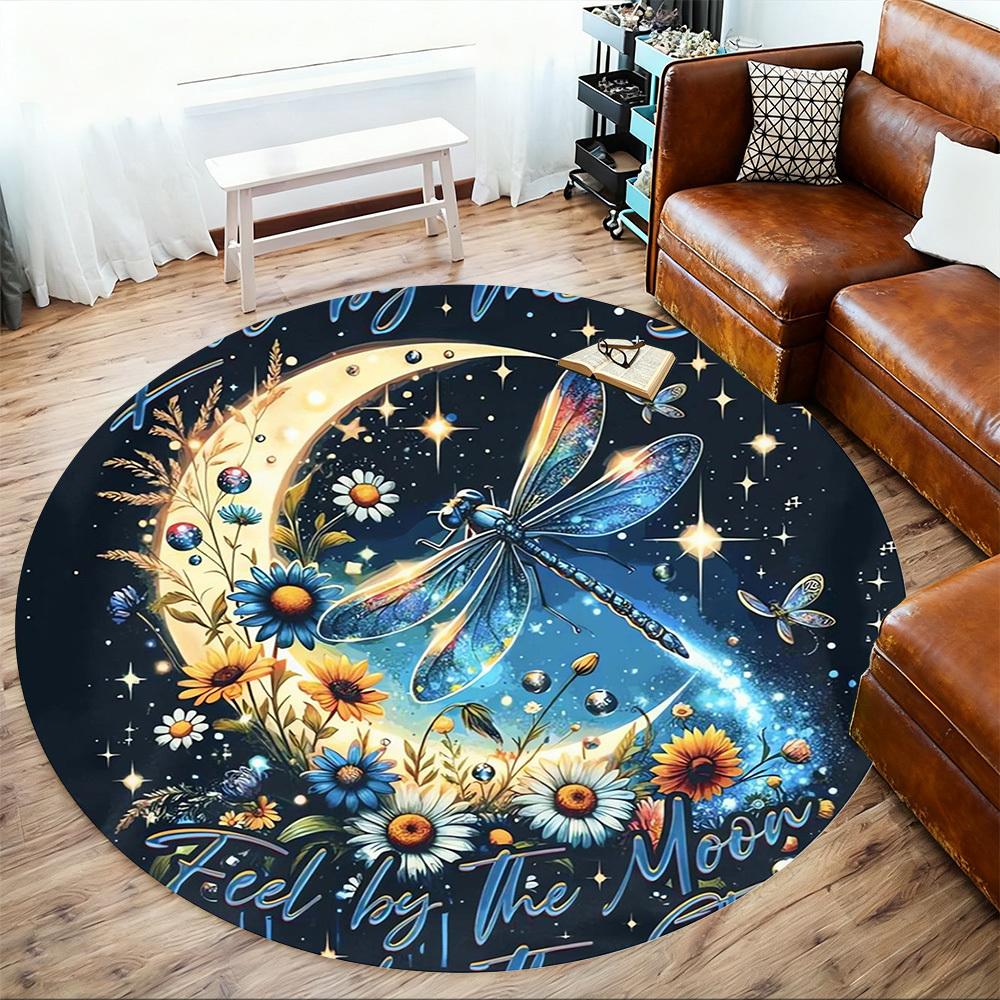 1pc Dragonfly Moon Round Chair mat Area Rug - Non-Slip, Floor Mat for Office, Bedroom, and Indoor Decor c1125634