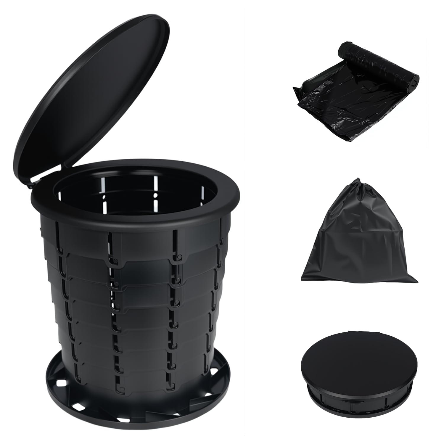 

SAYA KIJI Портативный складной туалет для экстренных ситуаций, портативный туалет для взрослых, идеально подходит для улицы, автомобиля, включает сумку для хранения и чёрный