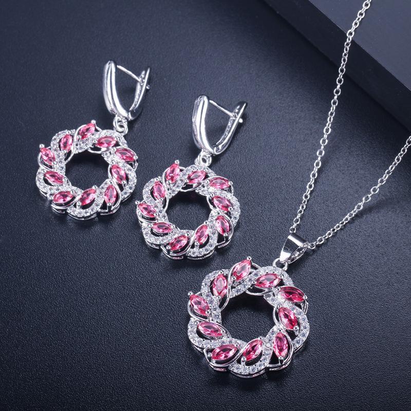 Round Zircon Chain Set, Earring Pendant Two-Piece Set, Color Retention, Multi-Color Optional