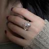 Elegant Geometric Heart Pearl Ring For Women Stylish Adjustable Open Finger Design