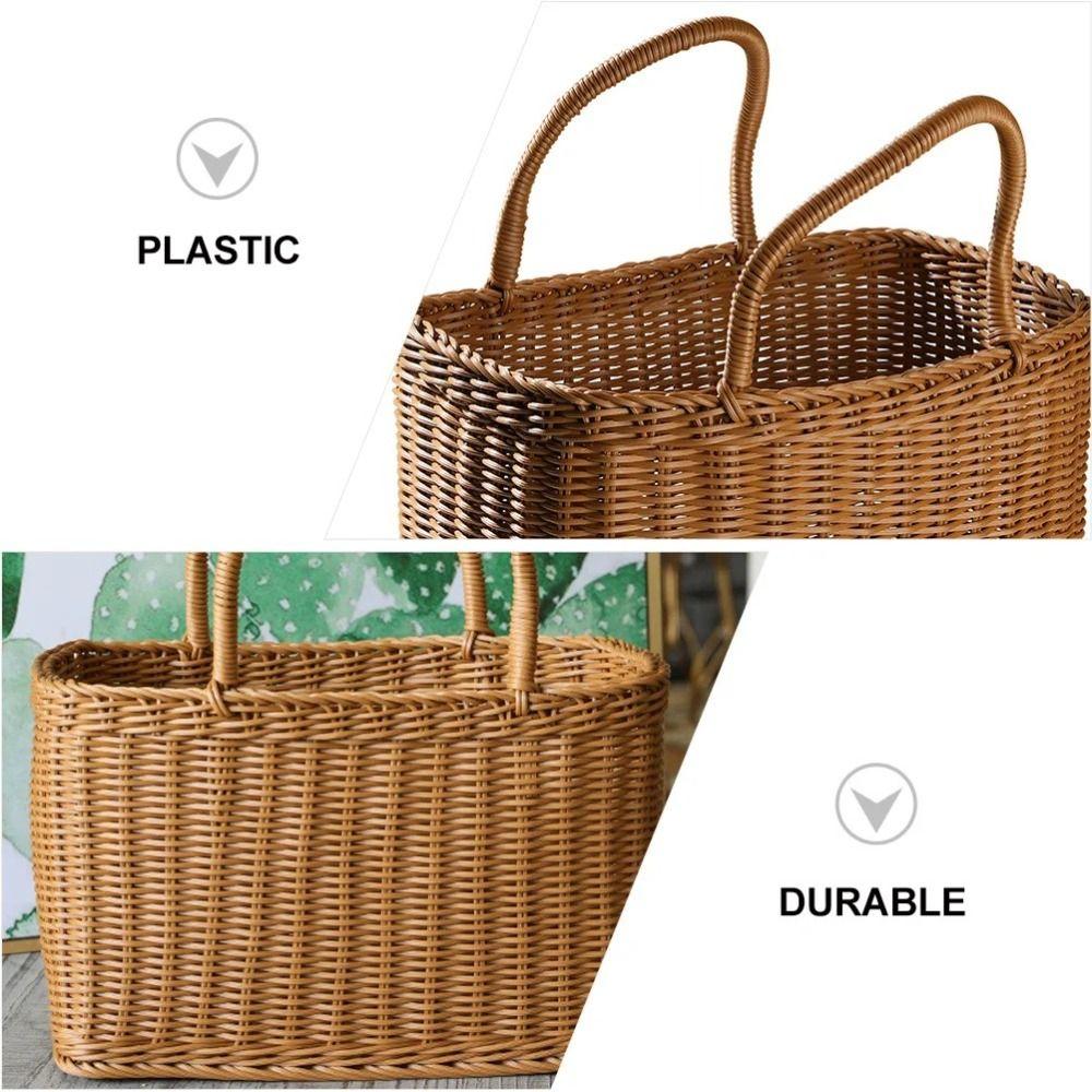Rattan Woven Basket Rectangular Flower Basket Storage Basket Picnic Basket  Vegetable
