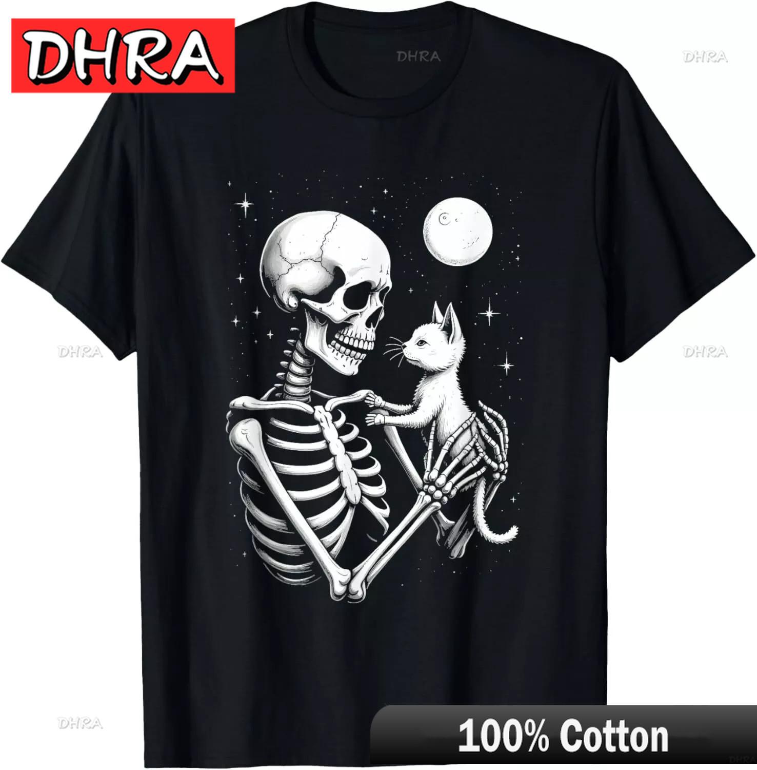 Halloween Skeleton Cat Skull Kitty Cute Halloween Graphic Printed Short Tshirt Punk TShirts Tees for Weekend Style TShirt Unisex 4XL