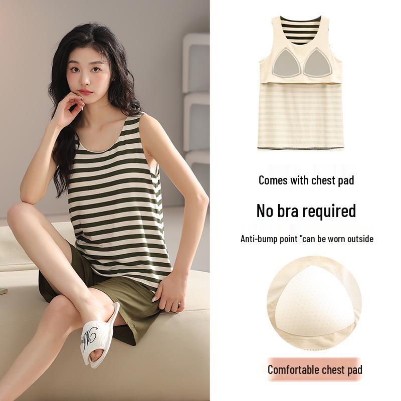 

Women s Summer Cooling Modal Pajamas with Bra Pads - Sweet, Loose, and Cute Short Sleeve Shorts for Homewear. Medium (75-95 lbs)