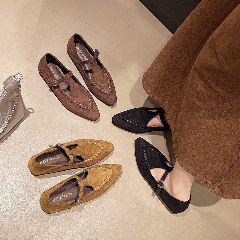 Suede 2025 Autumn Retro Single Shoes British Mary Jane Shoes Flats Versatile Women's Shoes No Shoes French Soft Sole