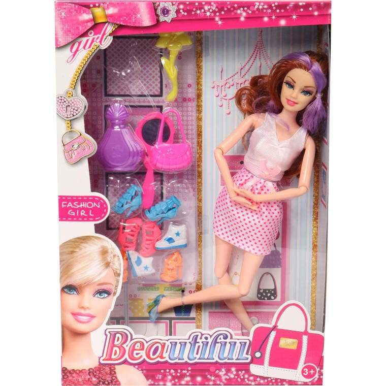 Fashionista Doll with Accessories: Purse, Shoes and Mirror - Gift for a Girl