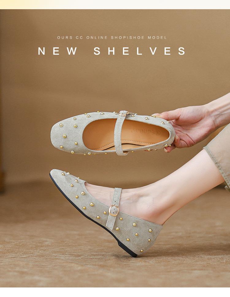Suede rivets inner height increase single shoes women's spring and autumn 2025 new Chinese style national style with horse skirt one-word buckle singl