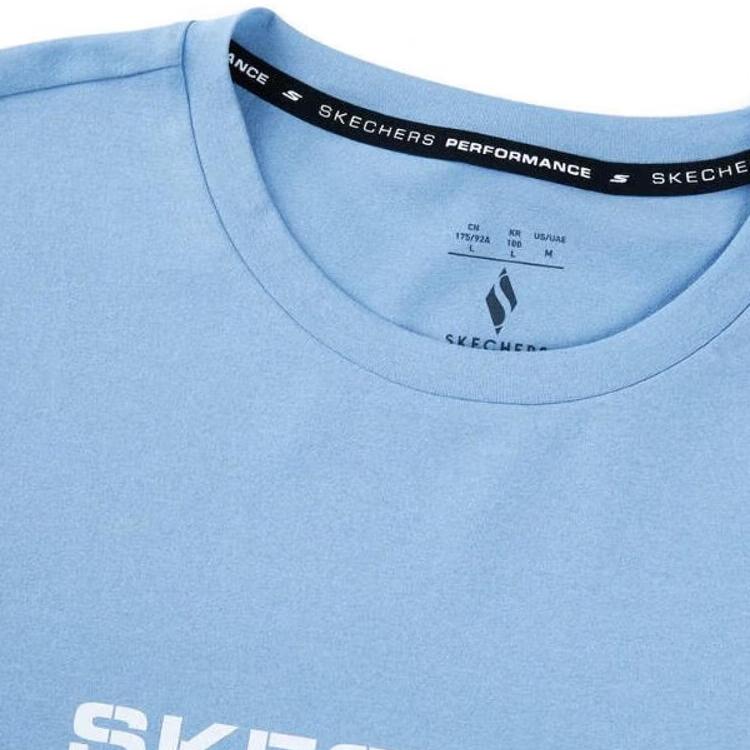 Skechers Round Neck Breathable Moisture-Wicking Quick-Dry Short Sleeve T-Shirt Men Tops Temptation-Blue P224M027-00MU