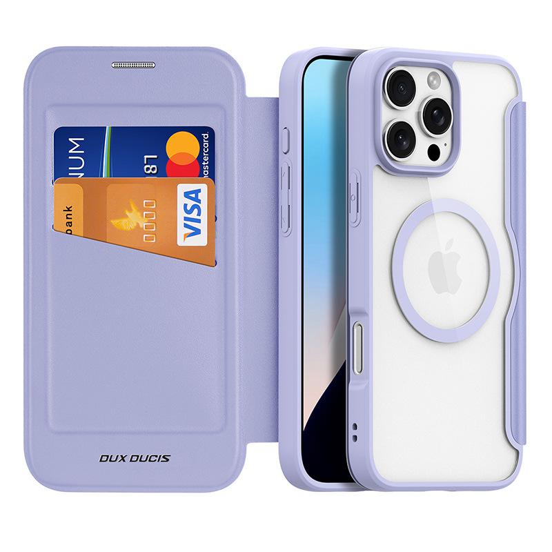 Dux Ducis for Iphone 18 17 Air 16 Pro Max Plus 17e Case Magsafe Wireless Charging Rotating Metal Magnetic Stand Pu Leather Cover