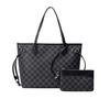 (Schwarz) Damen Karierte Tote Schultertasche Geldbörse PU Leder Handtasche Tasche Mit Innentasche