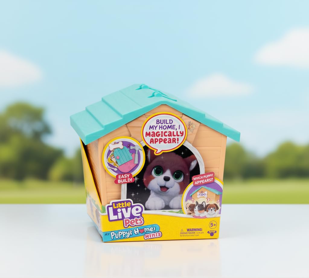 Little Live Pets Mein Welpenheim Mini-Spielset, Orange, Bau-und-Spiel Hundehütte Spielzeug, Anpassbares Welpen-Stofftier für Kinder ab 5 Jahren