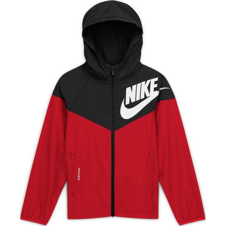 

Куртка с капюшоном Nike Sportswear Windrunner с логотипом и цветными блоками для детей, университетский красный CU9301-011 XS