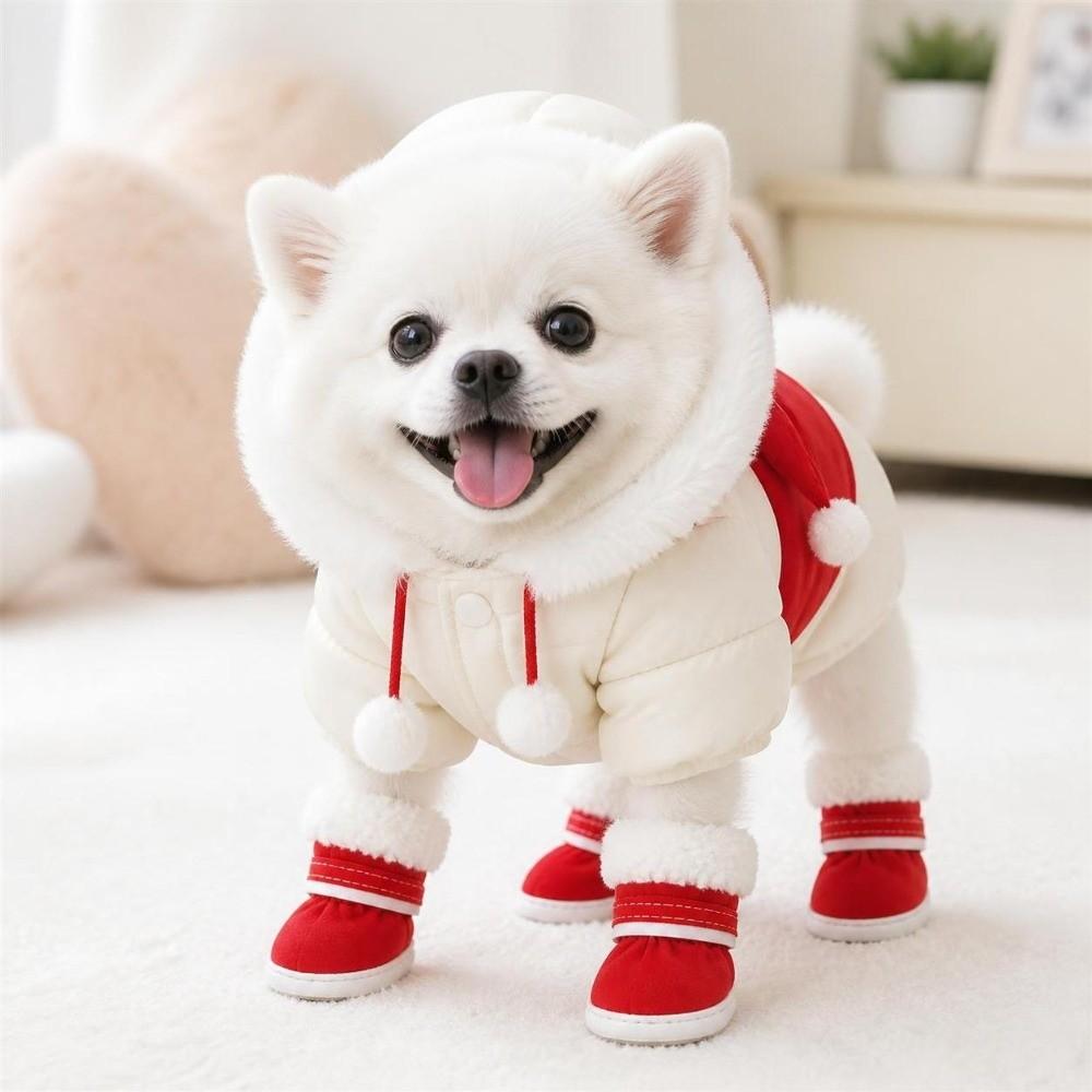 4Pcs Fashion Warm Winter Dog Shoes Thickened Pet Shoes Anti-slip Cotton Dog Footwear for Small Medium Dog