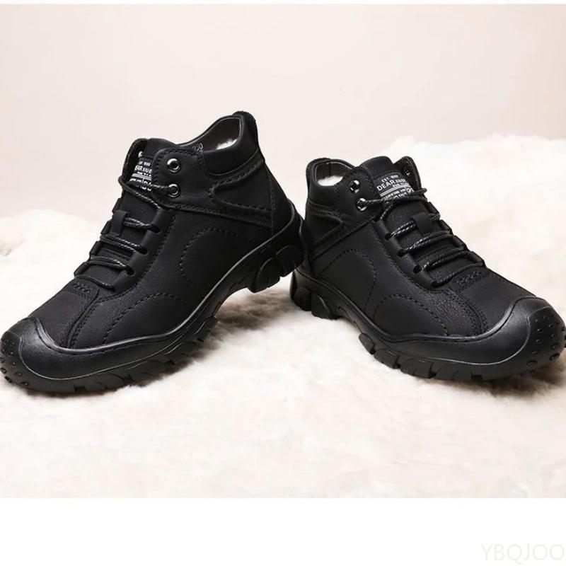Men's Winter Velvet Thick Boots Outdoor High Top Snow boots Casual Waterproof Shoes New Lace Up Men Cott Shoes Botas Zapatos
