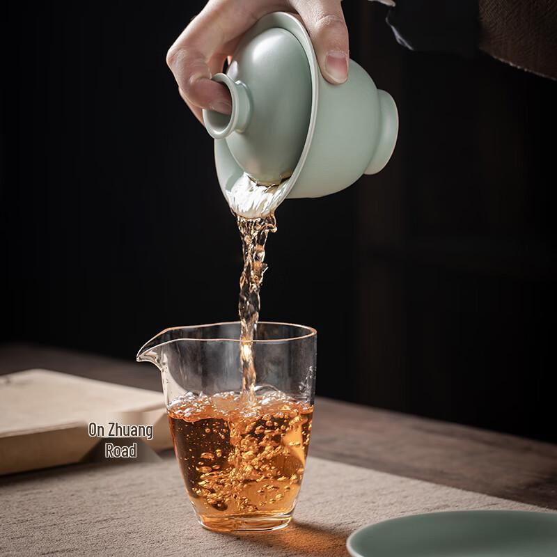Ru Ware Ceramic Gaiwan Tea Set with Hand-Painted Blue Lines