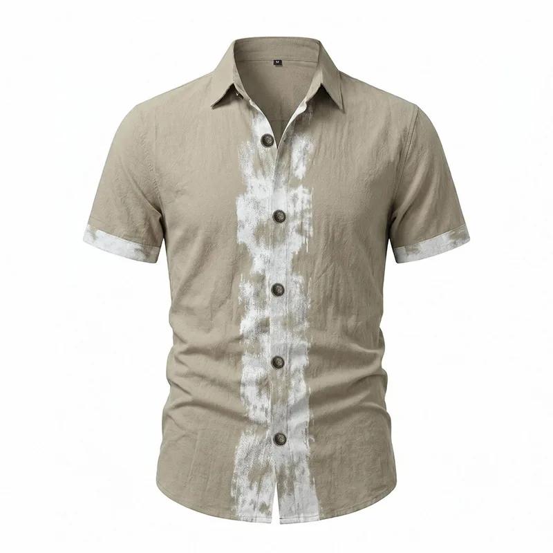 

Men s Casual Linen Short Sleeve Shirt Tie-Dye Print Turn-Down Collar Button Down Summer Beach Blouse Loose Fit Breathable Tops for Men XXXL хаки