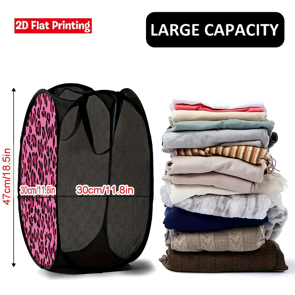 1Pcs Pink Leopard Print Pop-Up Laundry Hamper Expandable Mesh Hamper Basket for Room Bedroom Bathroom Organization Contemporary Storage