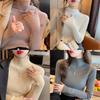 Womens Knit Sweater With Stand Collar And Spliced Design For Elegant Office Wear