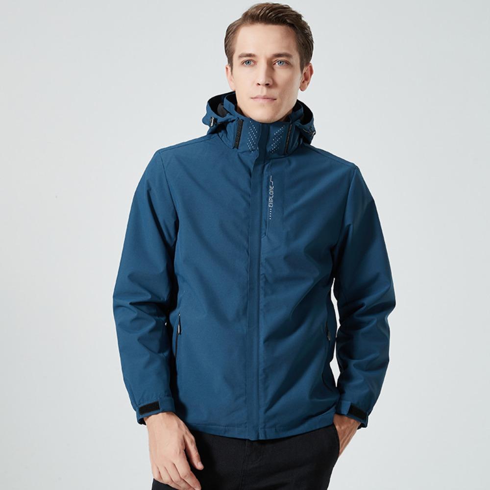 Men's Waterproof Windproof Jacket with Hood Lightweight Outdoor Raincoat for Hiking Climbing