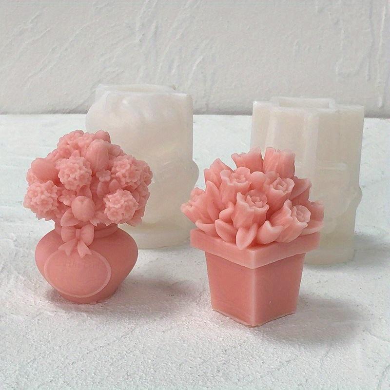 1PC DIY Tulip Bouquet Ornament Handmade Mold 3D Hydrangea Vase Aromatherapy Candle Silicone Mold