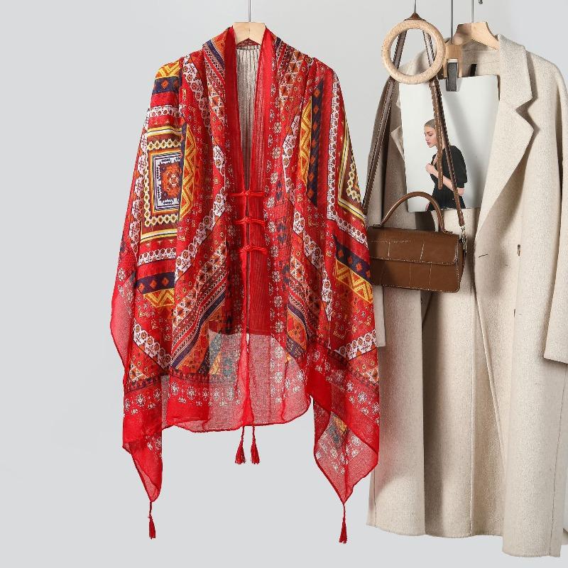 E-commerce Buckle Thin Women's Summer Travel Outer Shawl Scarf High-quality Printed Shawl